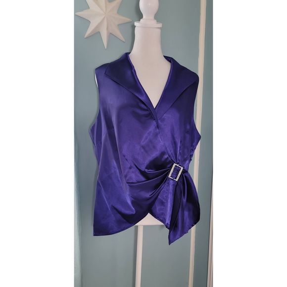 Metaphor Top Wrap Style Blouse Women's XL Purple Sleeveless Plunging Surplice Ne - Picture 1 of 13